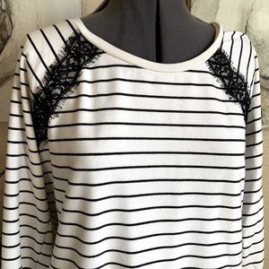 Maternity Cream and Black Sweatshirt with Lace Accents